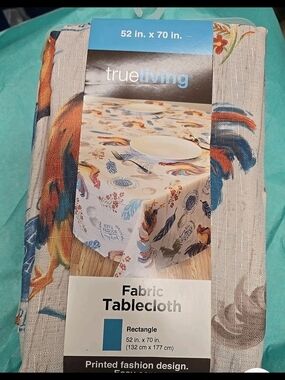 Multicolor Rooster Print Fabric Tablecloth - 52" x 70" Rectangle